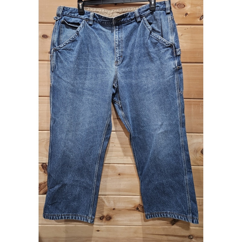 Duluth Trading Carpenter Jeans Mens 42x30 Blue Denim Relaxed Fit Utility Work...